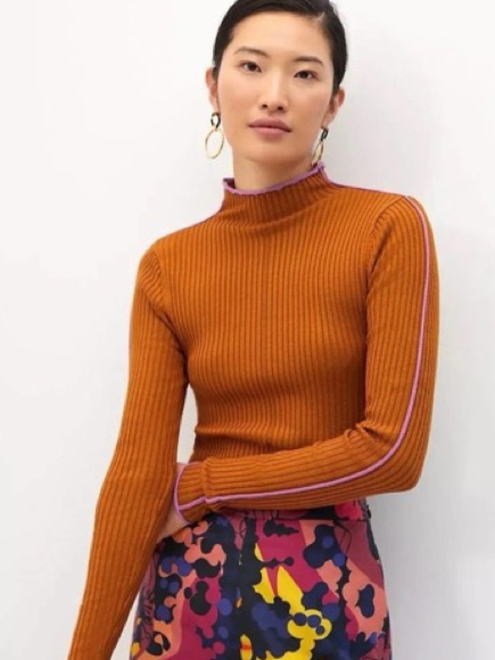SCOTCH & SODA Shirt Women XL Burnt Orange Rib Mockneck Long Sleeve Anthropologie
